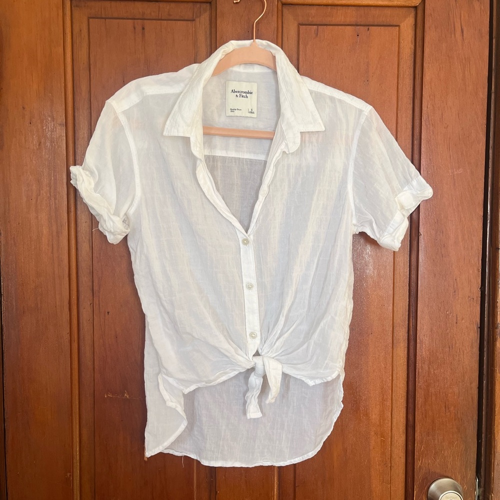 Abercrombie Short-Sleeve Resort Boyfriend Shirt, (sheer) White, S